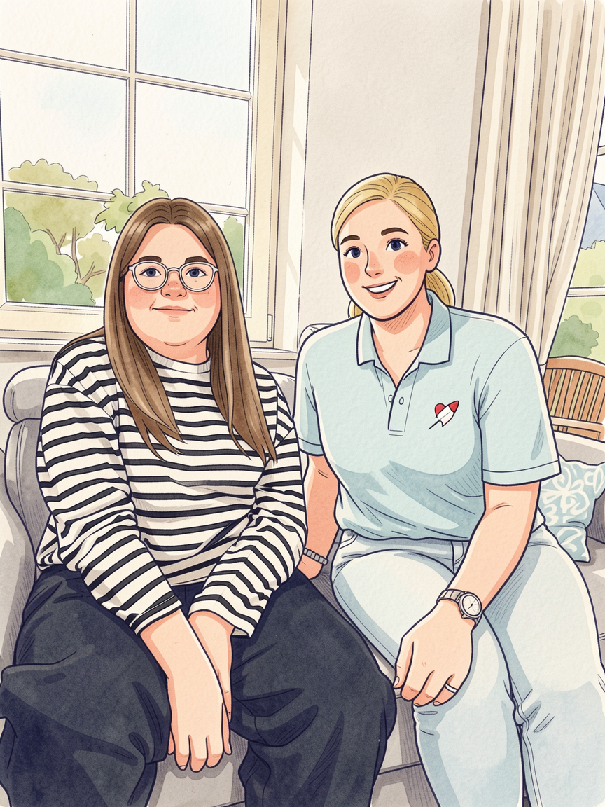 Illustration des Vorgesprächs mit Catharina und der Vereinsvorsitzenden Tessa.